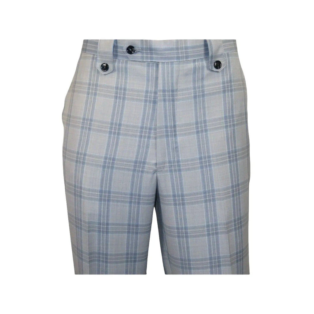 Men Apollo King 3pc Suit Window Pane Plaid 100% Soft Wool Super 150 #985 - 12 Blue - J.Valintin Men's Wear Legend - 99457