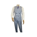 Men Apollo King 3pc Suit Window Pane Plaid 100% Soft Wool Super 150 #985 - 12 Blue - J.Valintin Men's Wear Legend - 99457