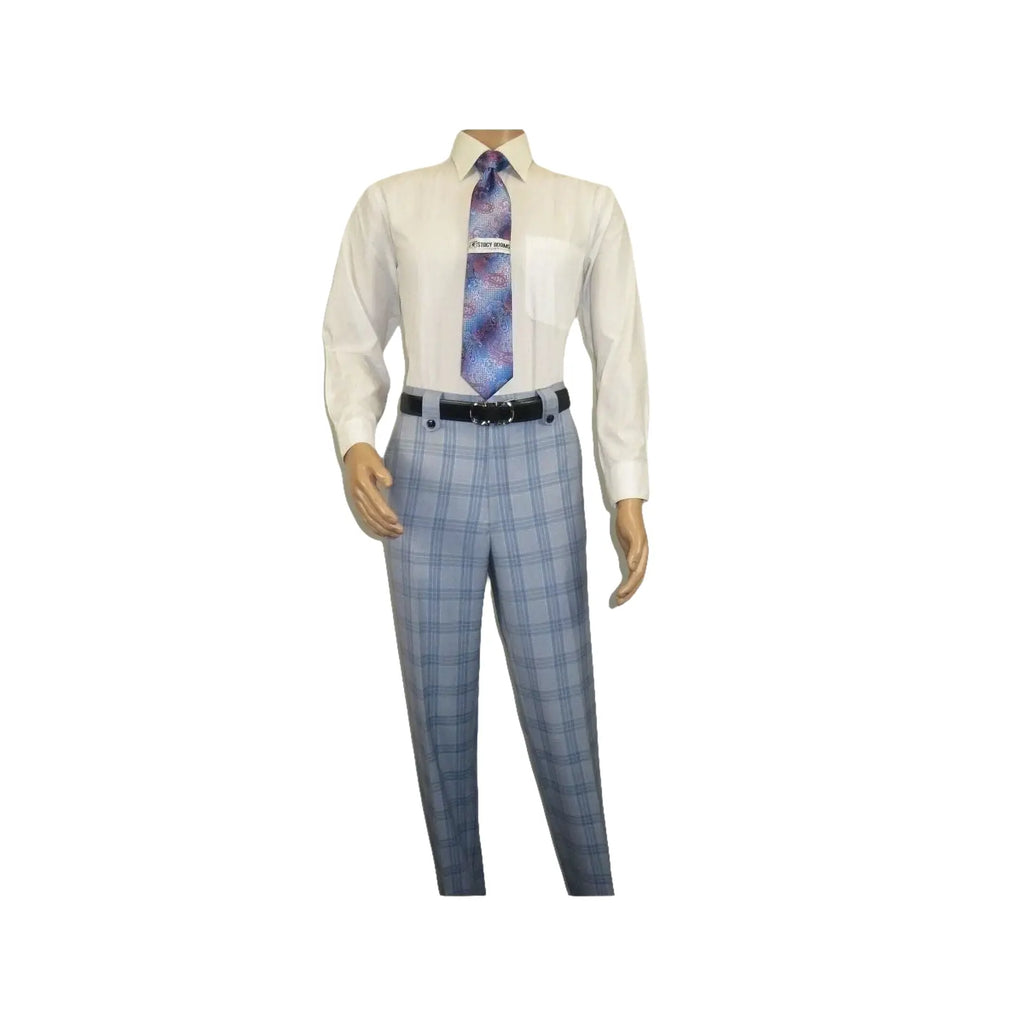 Men Apollo King 3pc Suit Window Pane Plaid 100% Soft Wool Super 150 #985 - 12 Blue - J.Valintin Men's Wear Legend - 99457