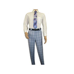 Men Apollo King 3pc Suit Window Pane Plaid 100% Soft Wool Super 150 #985 - 12 Blue - J.Valintin Men's Wear Legend - 99457