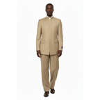 Men Apollo King Band Collarless Church Suit Mandarin 5 Hidden Buttons AG57 Tan