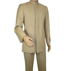 Men Apollo King Band Collarless Church Suit Mandarin 5 Hidden Buttons AG57 Tan - J.Valintin Men's Wear Legend - AG57 - Tan - 38R
