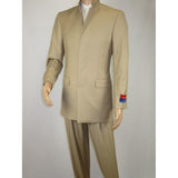 Men Apollo King Band Collarless Church Suit Mandarin 5 Hidden Buttons AG57 Tan - J.Valintin Men's Wear Legend - AG57 - Tan - 38R