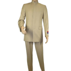 Men Apollo King Band Collarless Church Suit Mandarin 5 Hidden Buttons AG57 Tan - J.Valintin Men's Wear Legend - AG57 - Tan - 38R