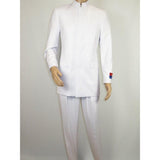 Men Apollo King Band Collarless Church Suit Mandarin 5 Hidden Buttons AG58 White - J.Valintin Men's Wear Legend - AG58 - White - 38R