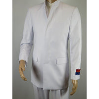 Men Apollo King Band Collarless Church Suit Mandarin 5 Hidden Buttons AG58 White - J.Valintin Men's Wear Legend - AG58 - White - 38R