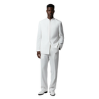 Men Apollo King Band Collarless Church Suit Mandarin 5 Hidden Buttons AG58 White