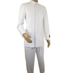 Men Apollo King Band Collarless Church Suit Mandarin 5 Hidden Buttons AG58 White - J.Valintin Men's Wear Legend - AG58 - White - 38R