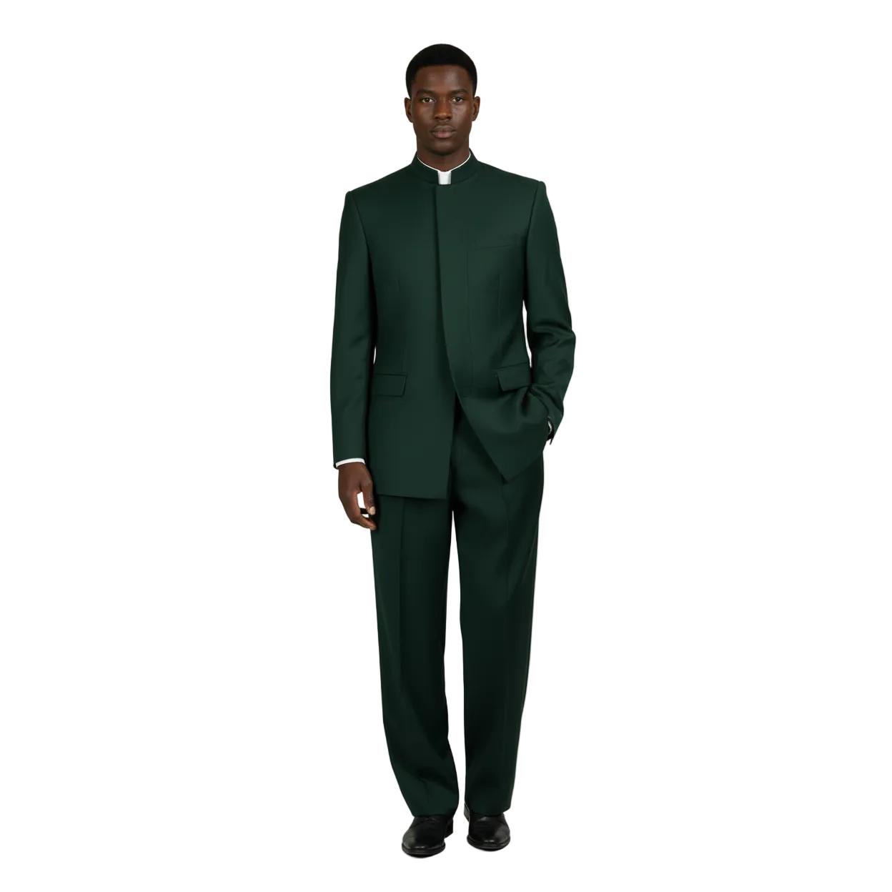 Men Apollo King Band Collarless Church Suit Mandarin 5 Hidden Buttons AG59 Green