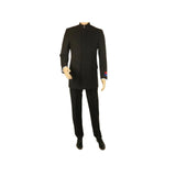 Men Apollo King Band Collarless suit Mandarin 5 Hidden Button Paster AG51 Black - J.Valintin Men's Wear Legend - 80281