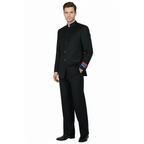 Men Apollo King Banded Collarless suit Mandarin 5 Button Wide leg M5-1 Black