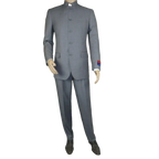 Men Apollo King Banded Collarless suit Mandarin 5 Button Wide leg M5 - 3 Gray New - J.Valintin Men's Wear Legend - 21008