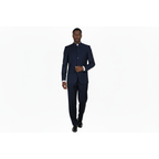 Men Apollo King Banded Collarless suit Mandarin 5 Buttons Wide leg M5-2 Navy