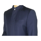 Men Apollo King Banded Collarless suit Mandarin 5 Hidden Button Panel AG52 Navy - J.Valintin Men's Wear Legend - 21764