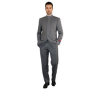 Men Apollo King Banded Collarless suit Mandarin 5 Hidden Button Pastor AG53 Gray