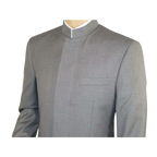 Men Apollo King Banded Collarless suit Mandarin 5 Hidden Button Pastor AG53 Gray - J.Valintin Men's Wear Legend - 80265