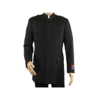 Men Apollo King Banded Collarless suit Mandarin Military Style 5button K1 Black - J.Valintin Men's Wear Legend - 19000