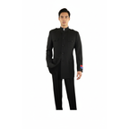 Men Apollo King Banded Collarless suit Mandarin Military Style 5 button K1 Black