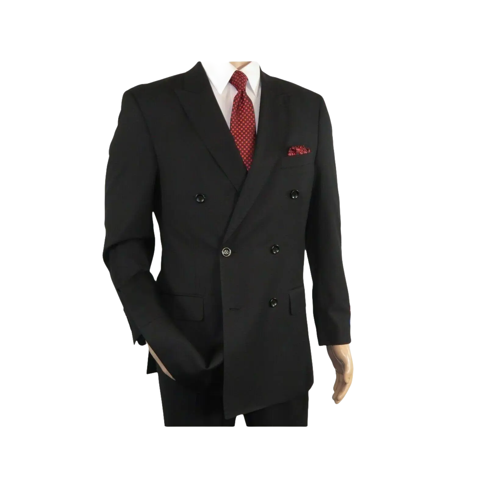 Men Apollo King Double Breasted Formal Business Suit Pleated Pants DM21 Black - J.Valintin Men's Wear Legend - 80247