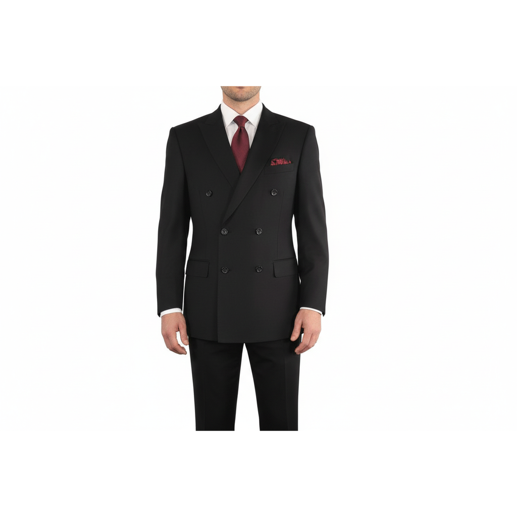 Men Apollo King Double Breasted Formal Business Suit Pleated Pants DM21 Black