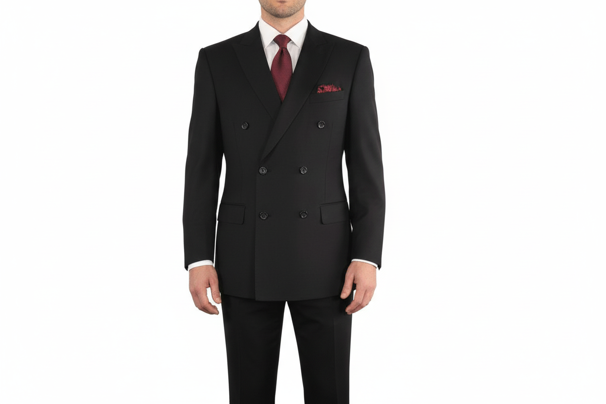 Men Apollo King Double Breasted Formal Business Suit Pleated Pants DM21 Black