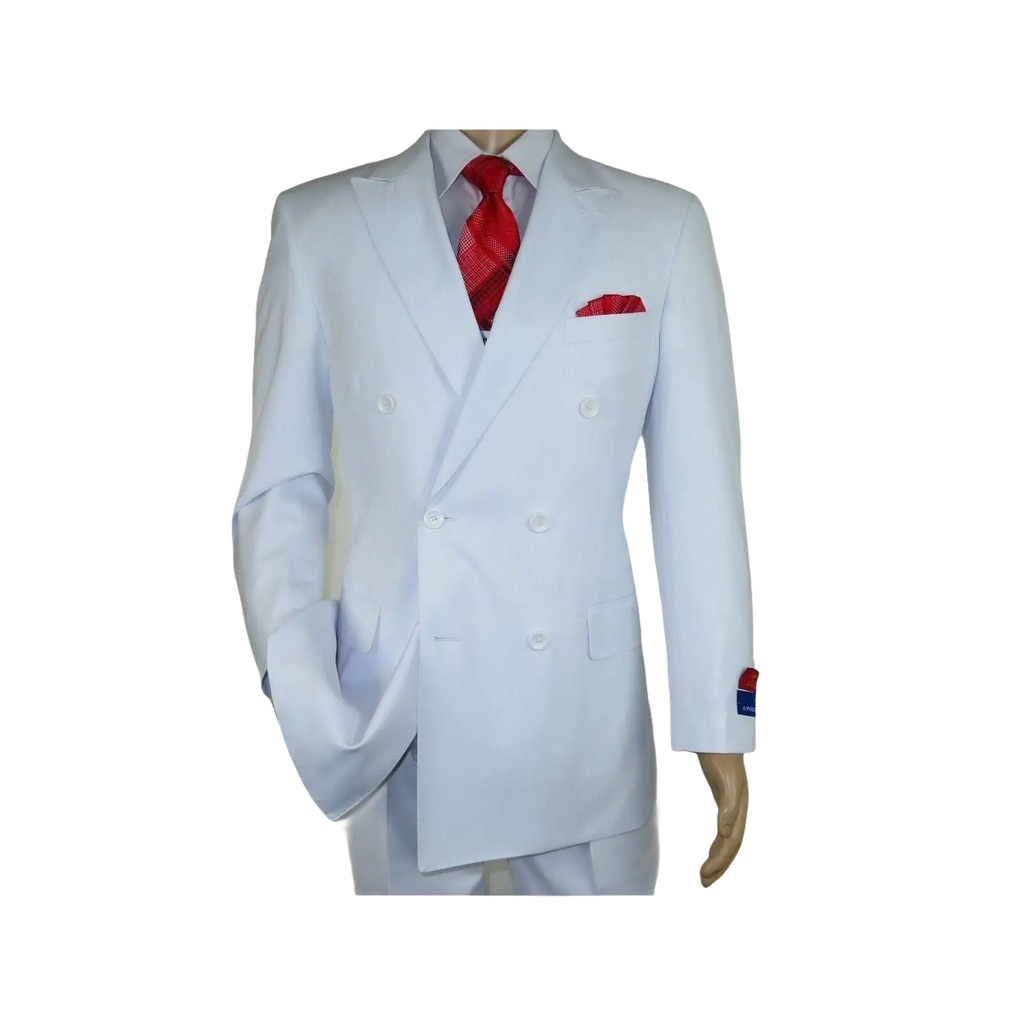 Men Apollo King Double Breasted Suit Classic Peak Lapel Pleated DM26 White - J.Valintin Men's Wear Legend - 21364