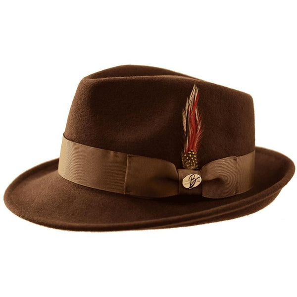 Men BENTLY HEADWEAR Hat Australian Wool Pinch Front Fedora Hudson HU421 Brown - J.Valintin Men's Wear Legend - Hu421 - Brown - S