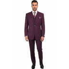 Men BERRAGAMO 3pc Suit Vested Plain front Pants Side Vents Formal A6732 Burgundy - J.Valintin Men's Wear Legend - 71737