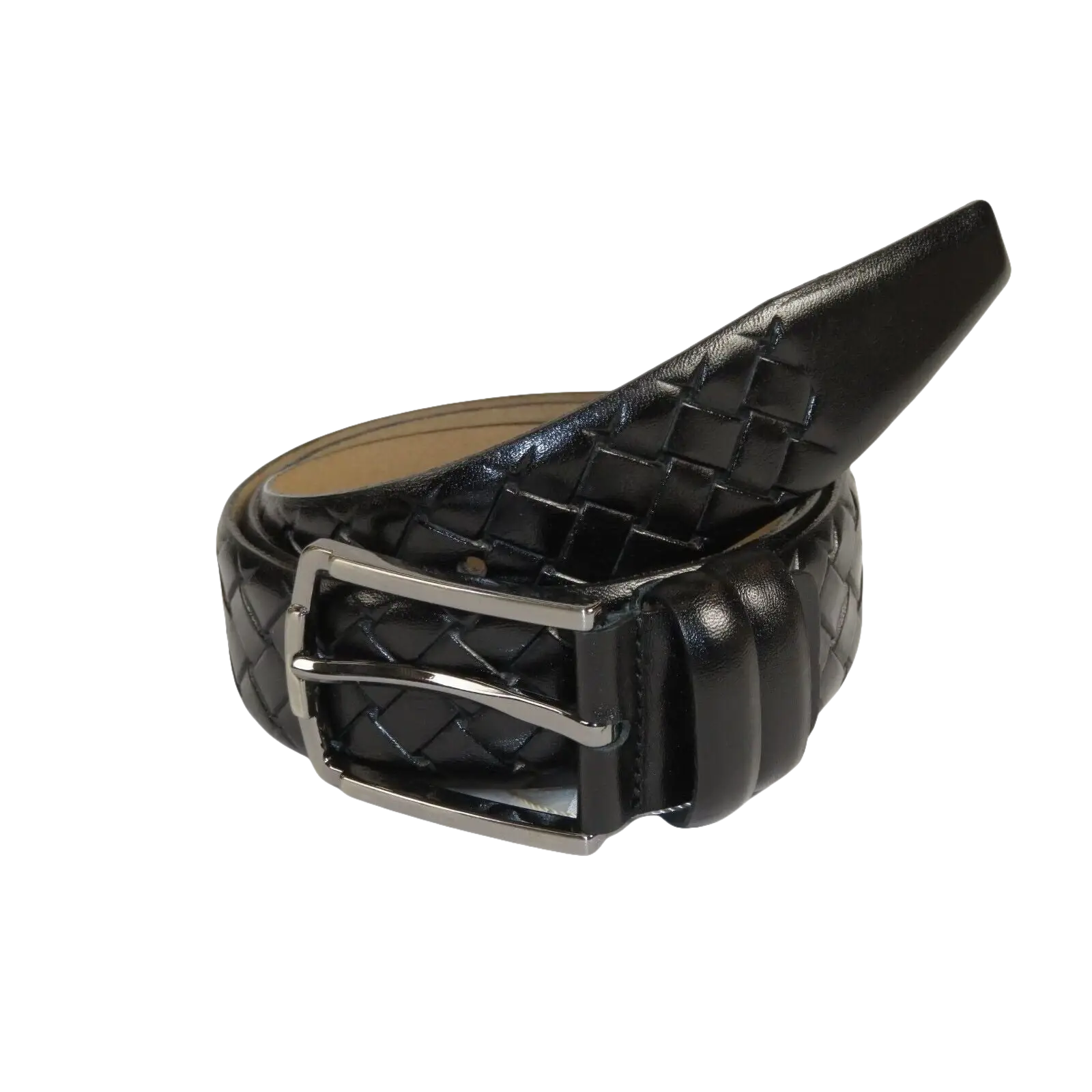 Men Black Genuine Leather Belt PIERO ROSSI Turkey Soft Full Grain #Black Woven - J.Valintin Men's Wear Legend - 97316