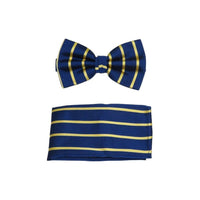 Men Bow Tie Hankie J.Valintin Formal or Business #BT24 Blue Gold Stripe - J.Valintin Men's Wear Legend - 92524