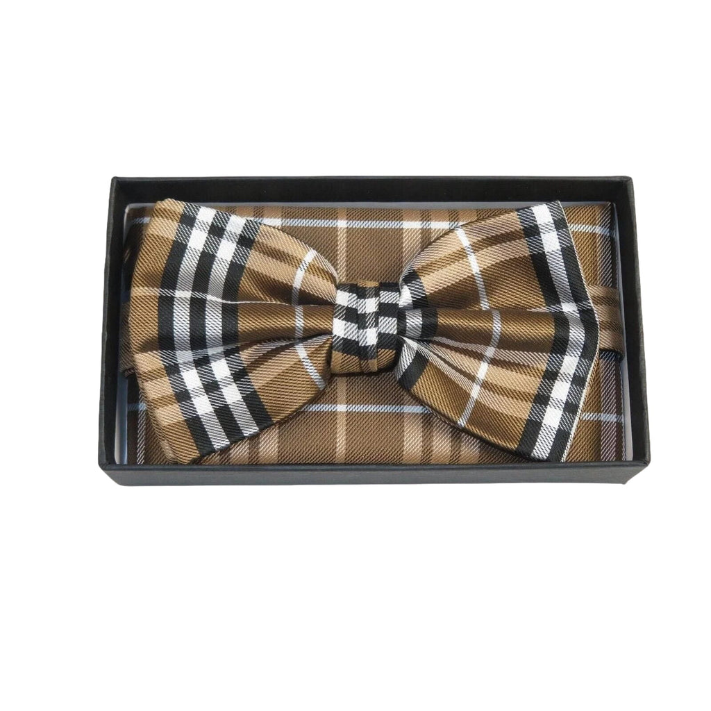 Men Bow Tie Hankie Set Formal Event For Tuxedo or Business Suit #BT23 Brown - J.Valintin Men's Wear Legend - 92523