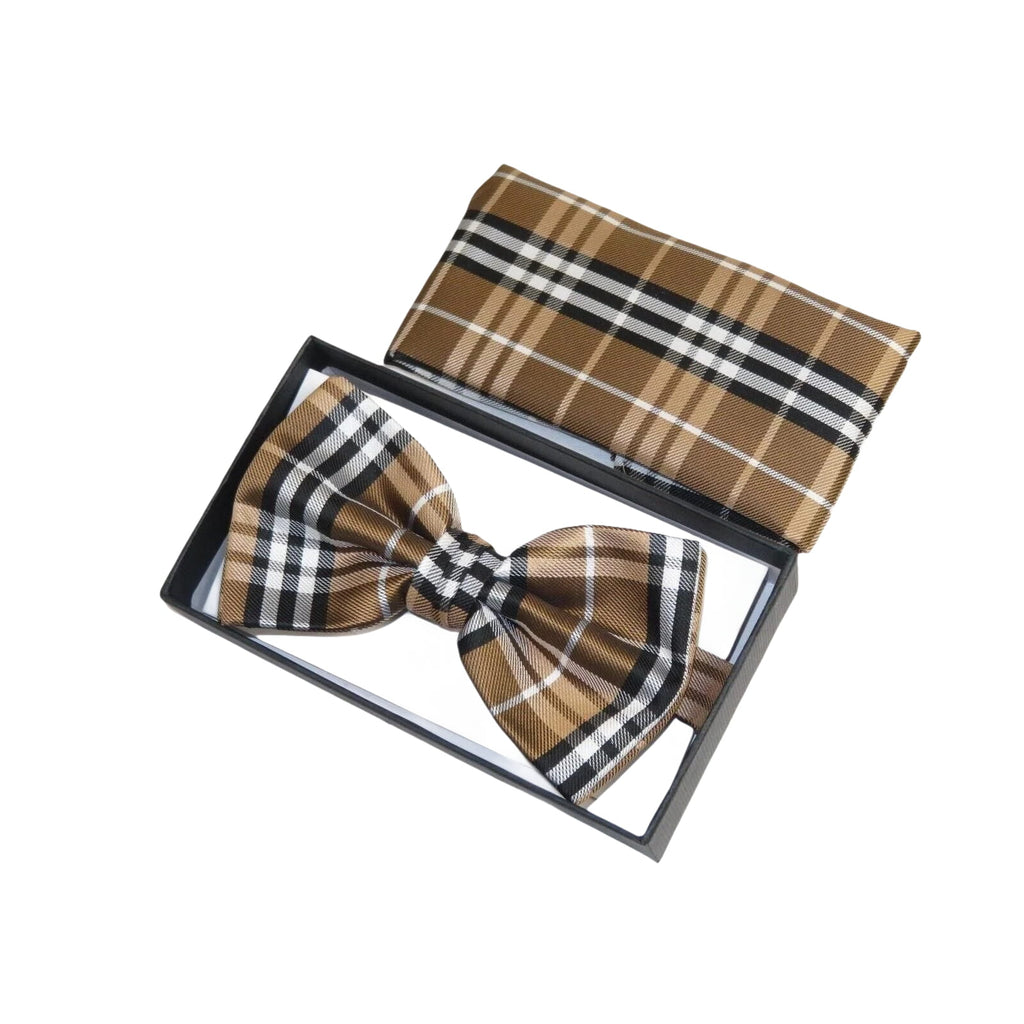 Men Bow Tie Hankie Set Formal Event For Tuxedo or Business Suit #BT23 Brown - J.Valintin Men's Wear Legend - 92523