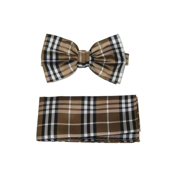 Men Bow Tie Hankie Set Formal Event For Tuxedo or Business Suit #BT23 Brown - J.Valintin Men's Wear Legend - 92523