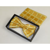 Men Bow Tie Hankie Set Formal Event For Tuxedo or Business Suit #BT37 Gold Fancy - J.Valintin Men's Wear Legend - 92537