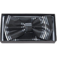 Men Bow Tie Hankie Set Formal Event Tuxedo, Business Suit #BT3 Black Striped - J.Valintin Men's Wear Legend - 92503