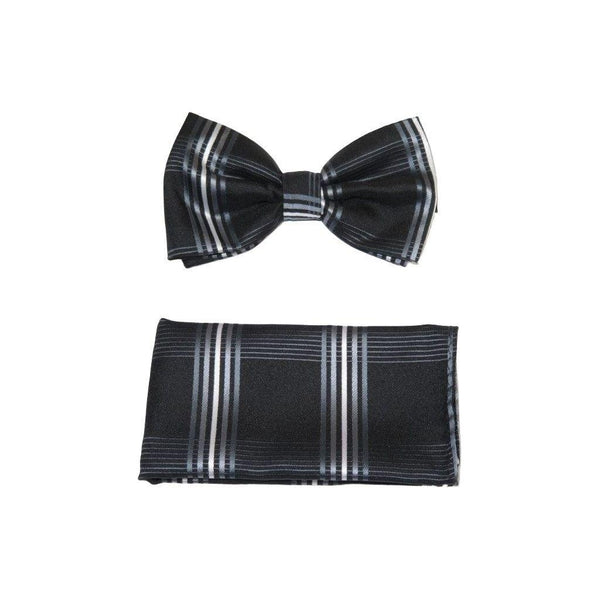 Men Bow Tie Hankie Set Formal Event Tuxedo, Business Suit #BT3 Black Striped - J.Valintin Men's Wear Legend - 92503