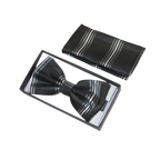 Men Bow Tie Hankie Set Formal Event Tuxedo, Business Suit #BT3 Black Striped - J.Valintin Men's Wear Legend - 92503