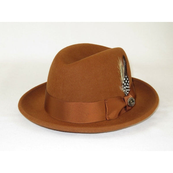 Men Bruno Capelo Hat Australian Wool Crushable Center Dent CHICAGO CH303 Cognac - J.Valintin Men's Wear Legend - 3376