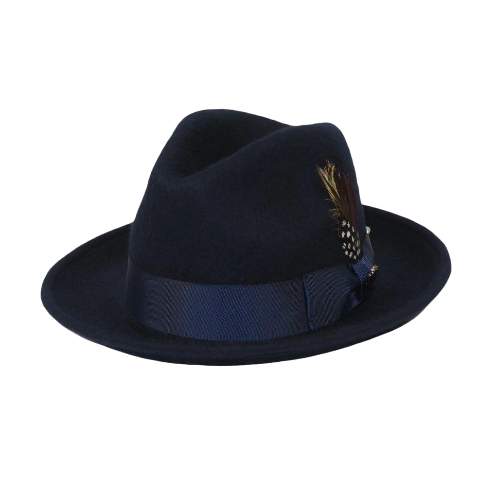Men Bruno Capelo Hat Australian Wool Fur Look Fedora Beaver BV731 Navy - J.Valintin Men's Wear Legend - BV731 - Navy - S