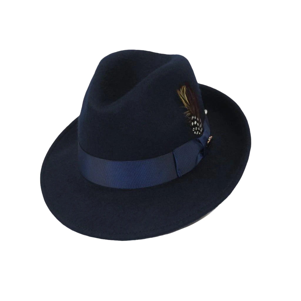 Men Bruno Capelo Hat Australian Wool Fur Look Fedora Beaver BV731 Navy - J.Valintin Men's Wear Legend - BV731 - Navy - S