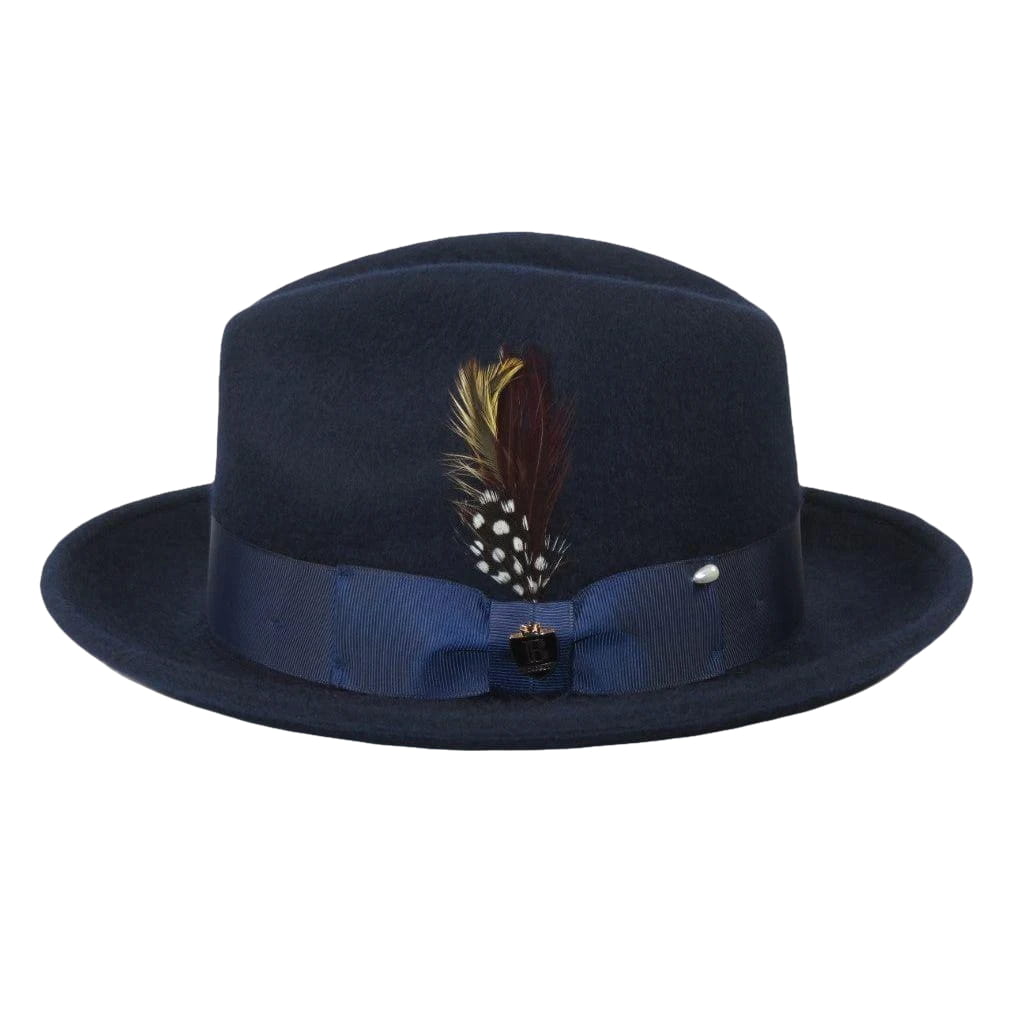 Men Bruno Capelo Hat Australian Wool Fur Look Fedora Beaver BV731 Navy - J.Valintin Men's Wear Legend - BV731 - Navy - S
