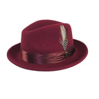 Men Bruno Capelo Hat Australian Wool soft Fedora Giovani Un104 Burgundy - J.Valintin Men's Wear Legend - UN104 - Burg - S