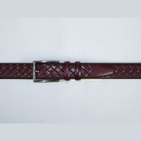 Men Burgundy Genuine Leather Belt PIERO ROSSI Turkey Soft Full Grain #Burg Woven - J.Valintin Men's Wear Legend - 97323