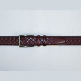 Men Burgundy Genuine Leather Belt PIERO ROSSI Turkey Soft Full Grain #Burg Woven - J.Valintin Men's Wear Legend - 97323