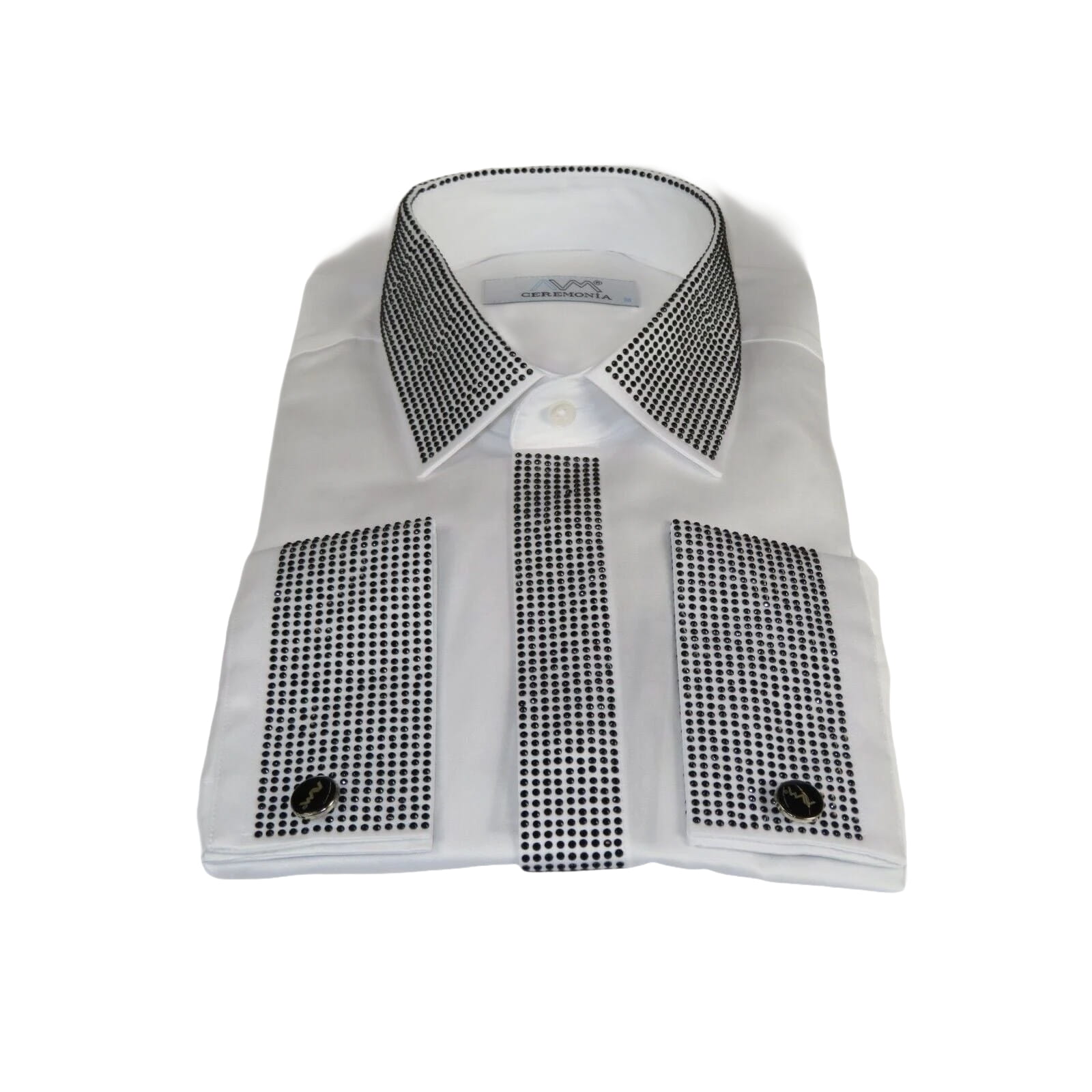 Men CEREMONIA Formal Shirt Rhinestone 100% Cotton Turkey #stn 13 tsb white Fancy - J.Valintin Men's Wear Legend - 97075