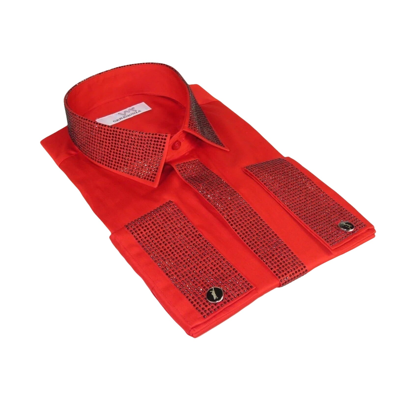 Men CEREMONIA Formal Shirt Rhinestone 100% Cotton Turkey #stn 28 tsb Red Fancy - J.Valintin Men's Wear Legend - 97070