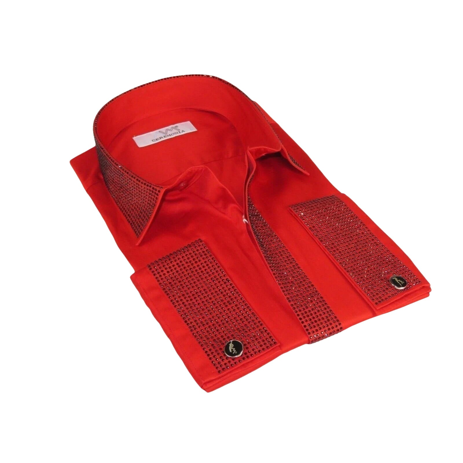 Men CEREMONIA Formal Shirt Rhinestone 100% Cotton Turkey #stn 28 tsb Red Fancy - J.Valintin Men's Wear Legend - 97070