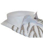Men CEREMONIA Turkey Shirt 100% Cotton Fancy Rhine Stone #Roma 13 White Slim Fit - J.Valintin Men's Wear Legend - 101143