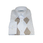 Men CEREMONIA Turkey Shirt 100% Cotton Fancy Rhine Stones #Rio 13 White Slim Fit - J.Valintin Men's Wear Legend - 101135