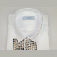 Men CEREMONIA Turkey Shirt 100% Cotton Fancy Rhine Stones #TSV 13 White Slim Fit - J.Valintin Men's Wear Legend - 101125